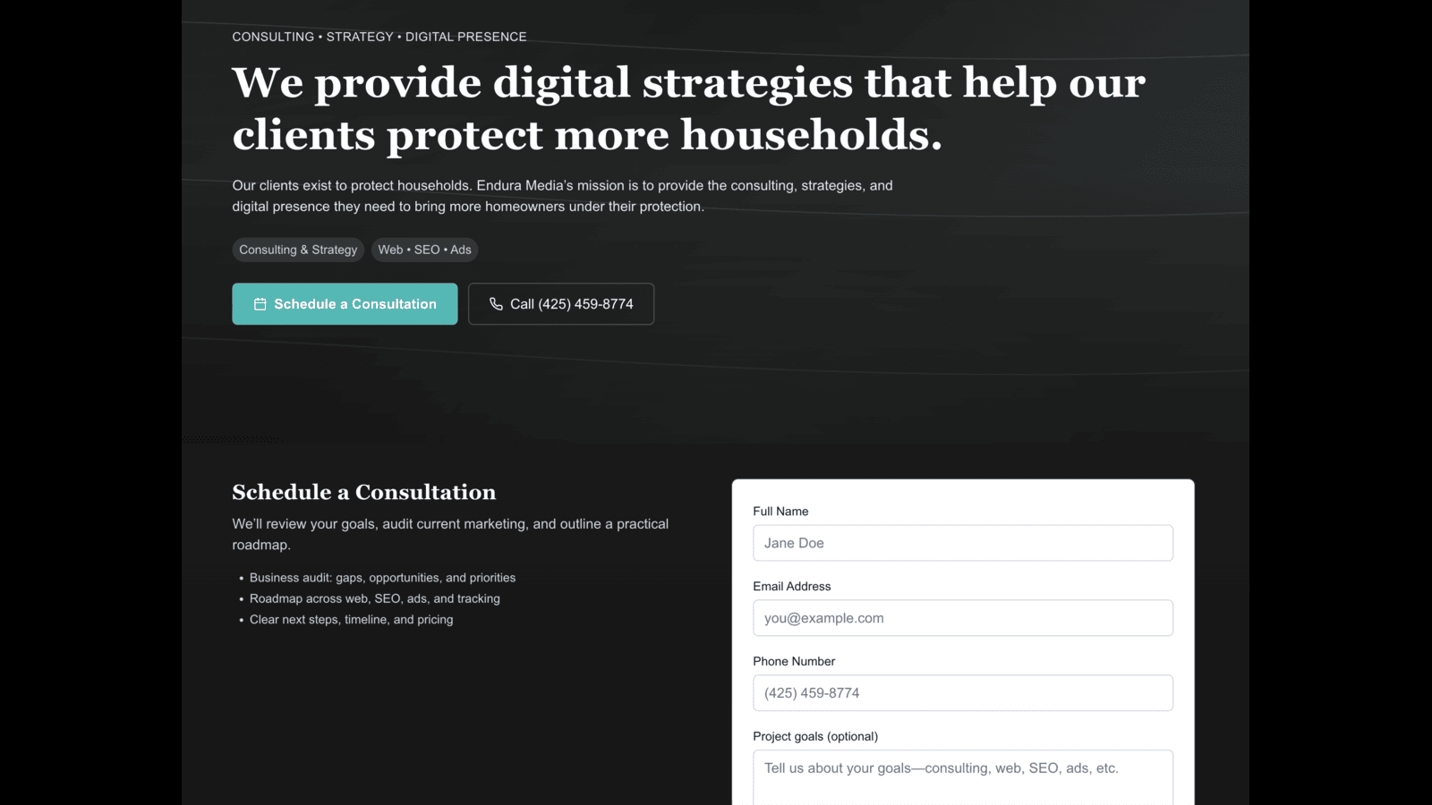 Endura Media — Website Design & Development screenshot